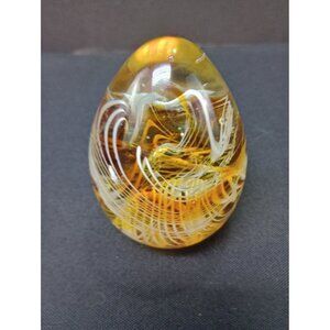 Vintage Hand Blown Egg Shaped Amber Swirl Tear drop Studio Art Paperweight